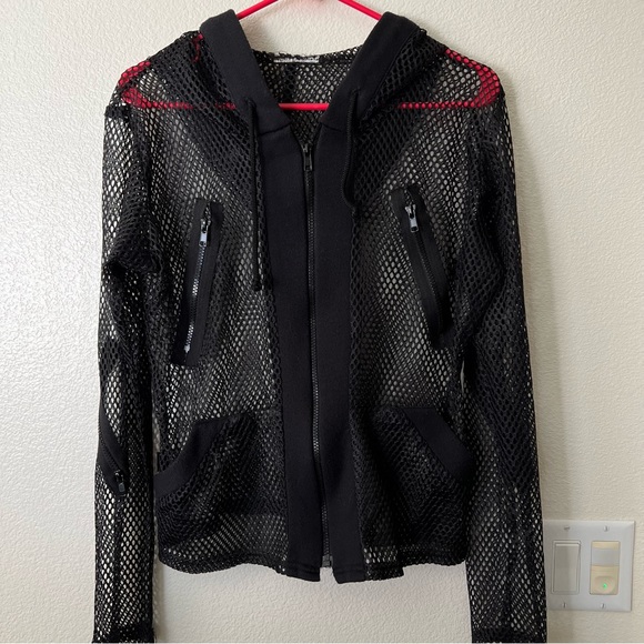 Vintage Y2K Goth Hot Topic Serious Brand Black Fishnet Hooded Jacket - Rare! HTF - Picture 6 of 10